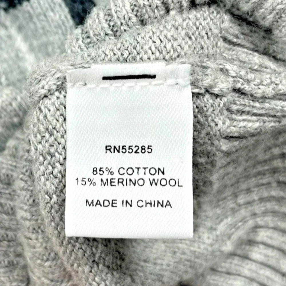 Express Full Zip Sweater Mens XL Grey Cotton Merino Wool Windowpane Mock Neck‎